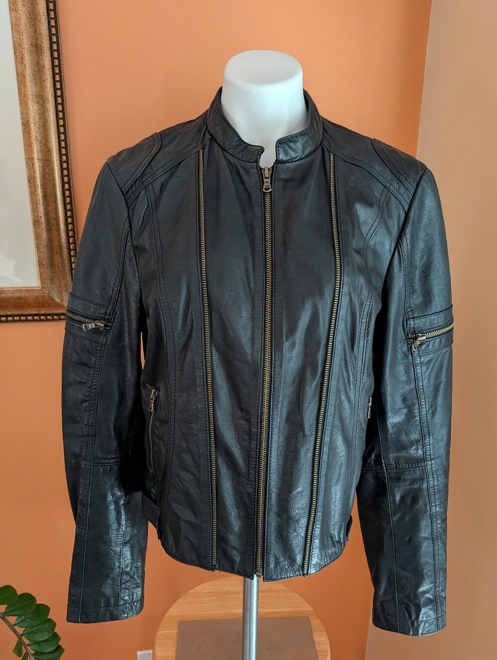 black rivet Women's Black Genuine Leather Jacket Size To XL moto-jacket